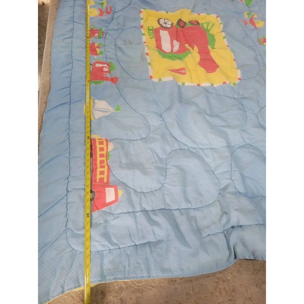 Vintage Playskool Quilted Baby Blanket Train Fire Truck full comforter 53x33